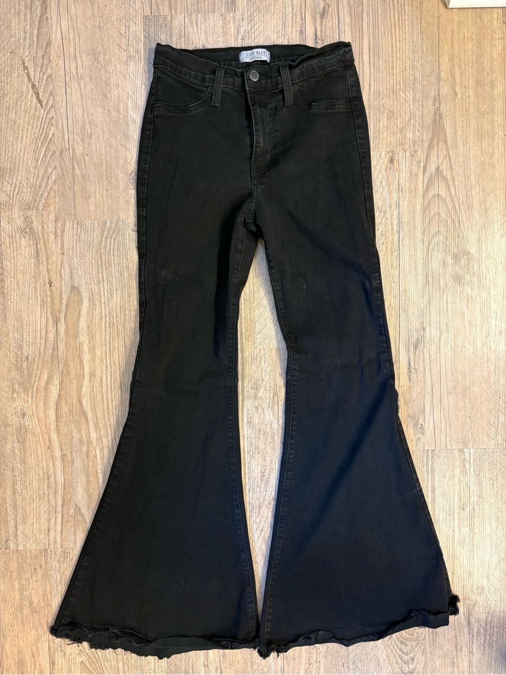 Judy Blue Black Flared Raw Hem Jeans - Women's Wide Leg